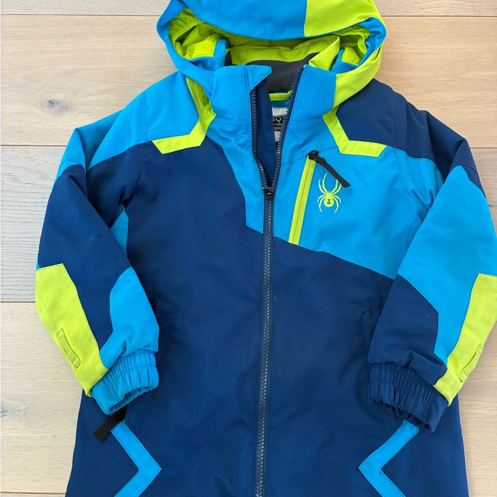 Spyder Navy and Lime Kids Hooded Jacket